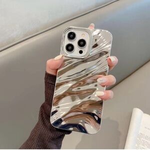 Apple iPhone Case Glossy Silver Electroplated Finish 3D Wave Ripple Pattern